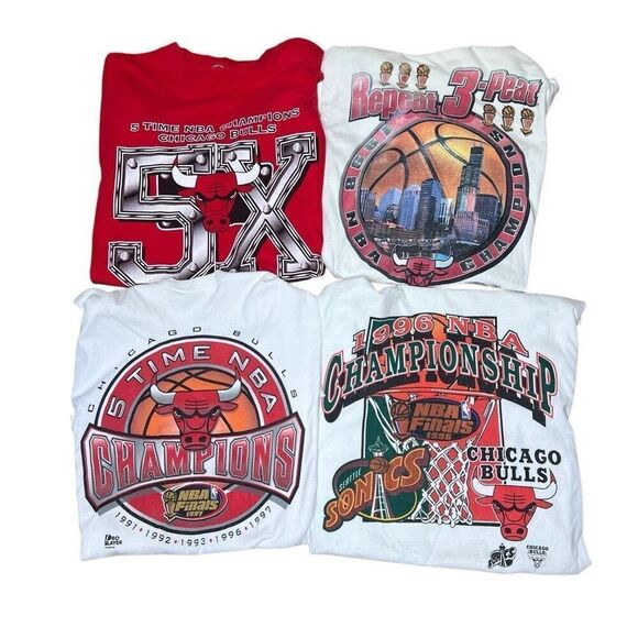 Vintage 90s Bulls Era T Shirt Bundle Lot 4 Men’s XL - Picture 1 of 16